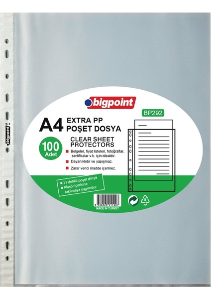 Bigpoint Poşet Dosya Extra 100 'Lü Paket Bp292