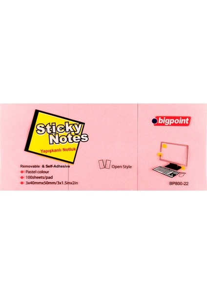 Yapışkanlı Not Kağıdı 37.5X50 Pembe (800) 12'Li Paket