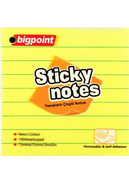 Bp810-15 Y.Not Kagıdı Cızgılı 75X75 Neon Sarı