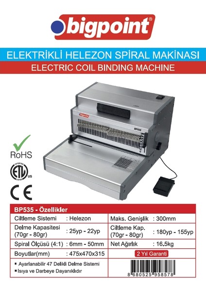 Elektrikli Plastik Helezon Spiral Makinesi 22 Yaprak