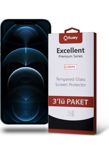 Apple iPhone 12 Pro Max Temperli Ekran Koruyucu Kırılmaz Cam Ekonomik 3 Adet Şeffaf