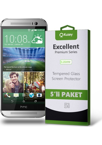 Htc One M8 Temperli Ekran Koruyucu Kırılmaz Cam Ekonomik 5 Adet Şeffaf
