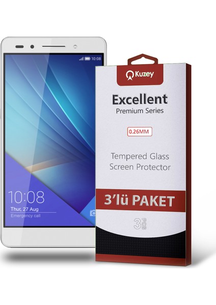 Huawei Honor 7 Temperli Ekran Koruyucu Kırılmaz Cam Ekonomik 3 Adet Şeffaf