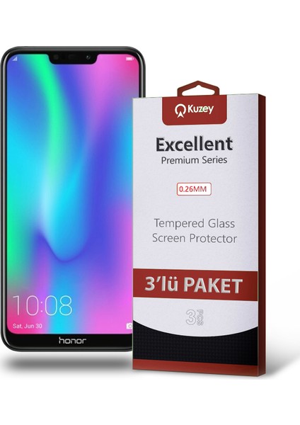 Huawei Honor 8c Temperli Ekran Koruyucu Kırılmaz Cam Ekonomik 3 Adet Şeffaf