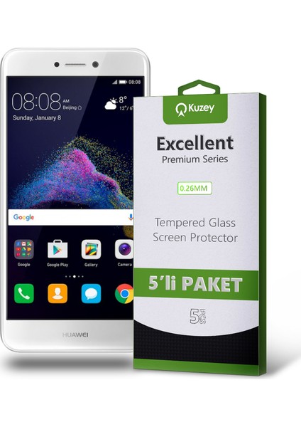Huawei P8 Lite 2017 Temperli Ekran Koruyucu Kırılmaz Cam Ekonomik 5 Adet Şeffaf