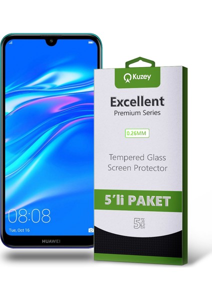 Huawei Y7 2019 Temperli Ekran Koruyucu Kırılmaz Cam Ekonomik 5 Adet Şeffaf