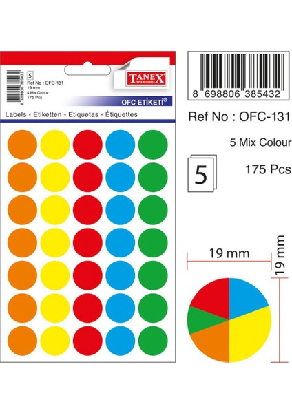 Nokta Etiket 19 mm 5 Renk 175 Etiket