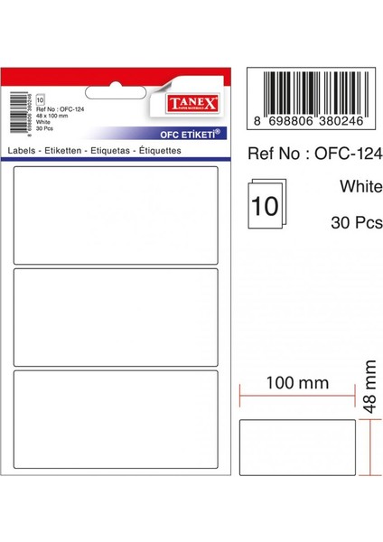 Ofc-124 Beyaz Ofis Etiketi 100 Ad-10-Lu Poşet