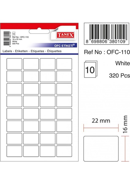 Ofc-110 Beyaz Ofis Etiketi 100 Ad-10-Lu Poşet