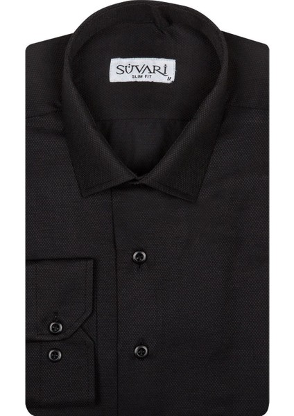 Slim Fit Armür Desenli Erkek Gömlek