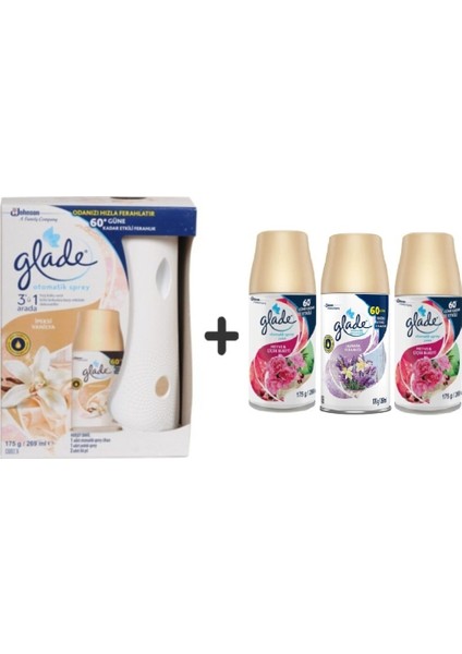 Otomatik Sprey+ Ipeksi Vanilya+ Meyve& Çiçek Buketi x Lavanta Ferahlığıx Meyve& Çiçek Buketi= 3 x 269 ml
