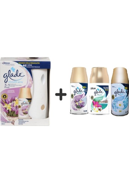 Otomatik Sistem+ Lavanta Ferahlığı+ Lavanta Ferahlığıx Tropikal Floralx Temizliğin Ferahlığı= 3 x 269 ml