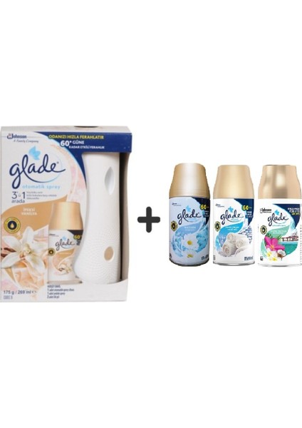 Otomatik Sprey+ Ipeksi Vanilya+ Temizliğin Ferahlığıx Temiz Çarşaf Ferahlığıx Tropikal Floral= 3x 269 ml