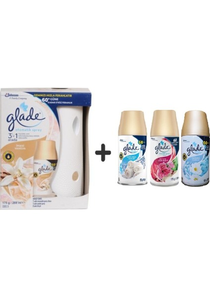 Otomatik Sprey+Ipeksi Vanilya+ Temiz Çarşaf Ferahlığı x Meyve& Çiçek Buketix Temizliğin Ferahlığı = 3 x 269 ml
