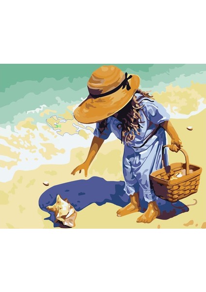 Sahildeki Çocuk Sayılarla Boyama SetiTuvale Gerili 40 x 50 cm