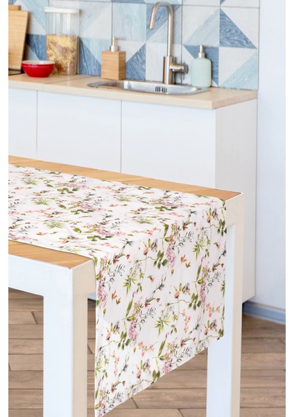 Çiçek Desen Saten Runner