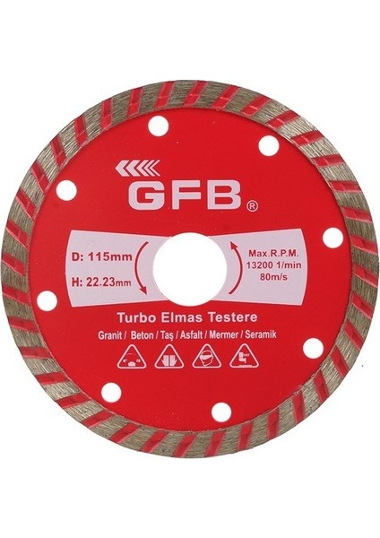 Turbo Elmas Mermer Granit Kesici Disk 115 mm