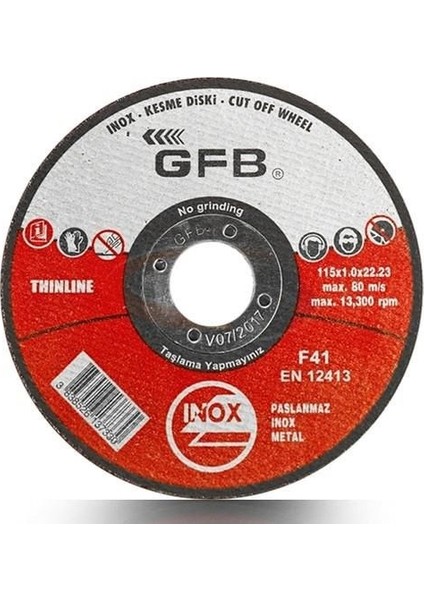 Gfb Metal Inox Kesici Taş 125 mm