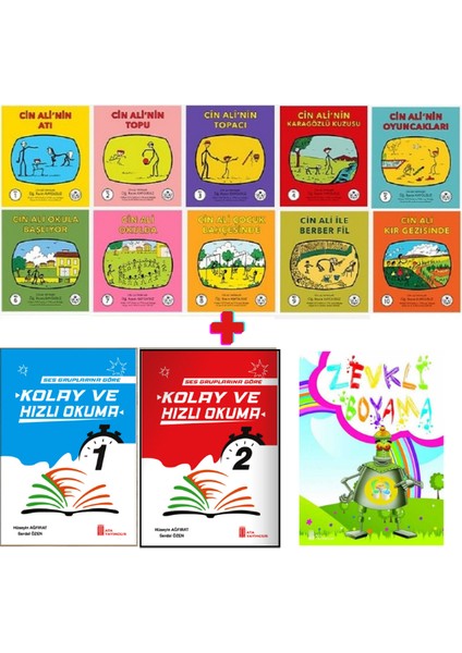 Cin Ali Hikaye Seti 10 Kitap - Kolay ve Hızlı Okuma 1. ve 2. Kitap - Boyama Kitabı