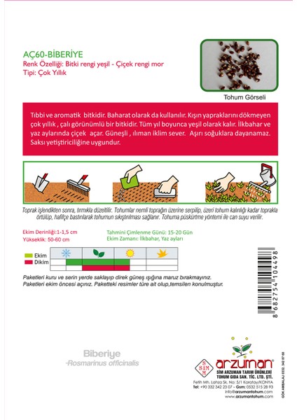 Biberiye (Rosmarinus Officinalis) Çiçek Tohumu 100 Adet fiyatları