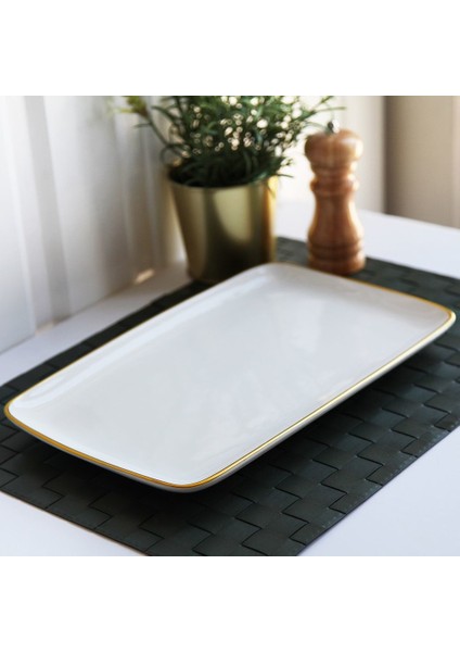 Seramik Meze Tabağı 33CM Beyaz Gold G2808
