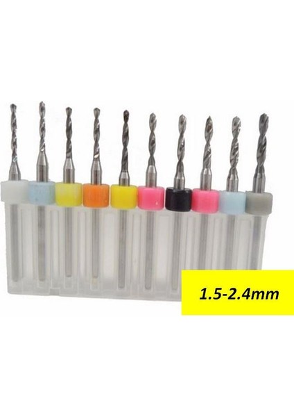 Profi̇sher Tungsten Karbür Mini Cnc Matkap Uç Pcb Baskı Devre 10'lu Set 1.5-2.4 mm