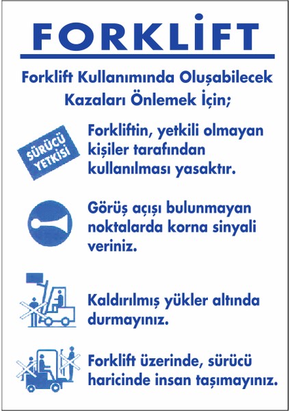 5 Adet Forklift Talimatı Uyarı Levhası