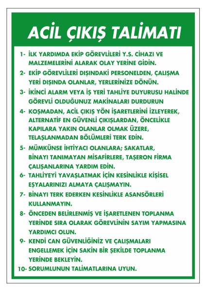 5 Adet Acil Çıkış Talimatı Uyarı Levhası