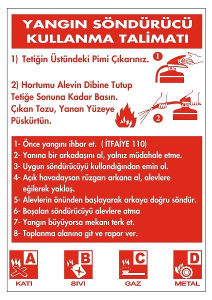 5 Adet Yangın Söndürücü Kullanma Talimatı Uyarı Levhası