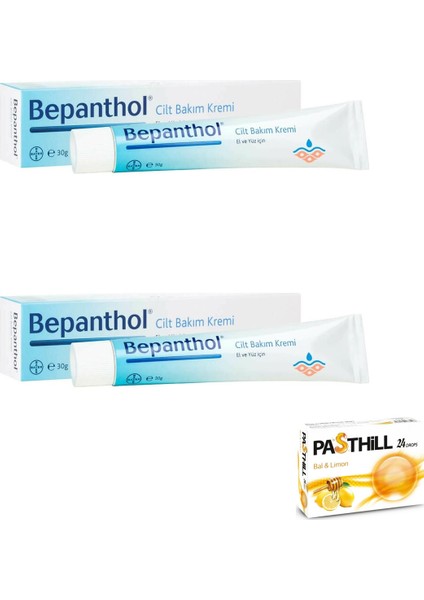 El ve Yüz Için Cilt Bakım Kremi 30 gr x 2 Adet + Pasthill 1 Adet Bal & Limon 24 Drops