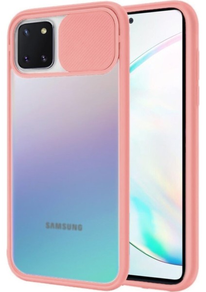 Samsung Galaxy A81 Kapak Lensi Açılır Kapanır Kamera Korumalı Silikon Kılıf - Pudra