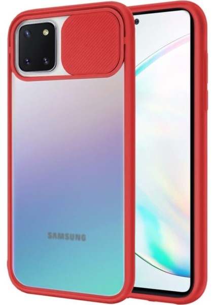 Samsung Galaxy A81 Kapak Lensi Açılır Kapanır Kamera Korumalı Silikon Kılıf - Kırmızı