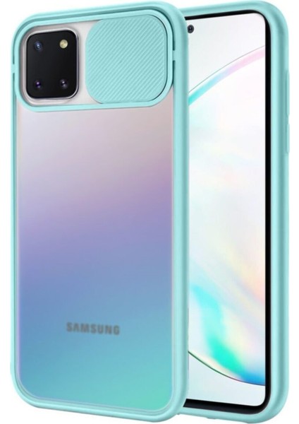 Samsung Galaxy A81 Kapak Lensi Açılır Kapanır Kamera Korumalı Silikon Kılıf - Turkuaz
