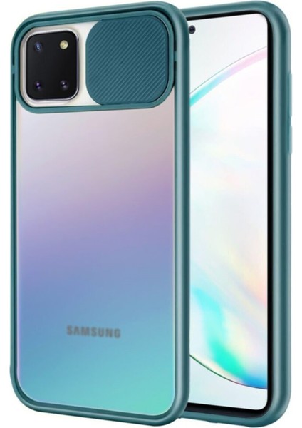 Samsung Galaxy A81 Kapak Lensi Açılır Kapanır Kamera Korumalı Silikon Kılıf - Yeşil