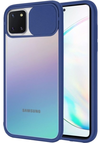 Samsung Galaxy A81 Kapak Lensi Açılır Kapanır Kamera Korumalı Silikon Kılıf - Lacivert
