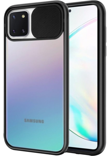 Samsung Galaxy A81 Kapak Lensi Açılır Kapanır Kamera Korumalı Silikon Kılıf - Siyah