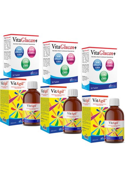 Vitagil Multivitamin-Mineral Şurup 250 ml ve Vitaglucan + 30 Kapsül Seti x 3 Adet