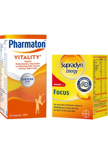 Vitality 30 Kapsül ve Supradyn Energy Focus 30 Tablet Seti