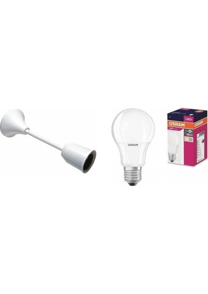 Porselen Askı Takımı Askı Duy + Osram 8,5W LED Ampul Beyaz