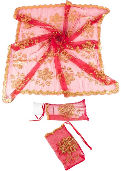 Kına Örtüsü Pullu Kırmızı Gelin Duvağı