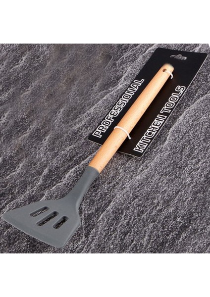 Ahşap Saplı Silikon Spatula Delikli 32 cm