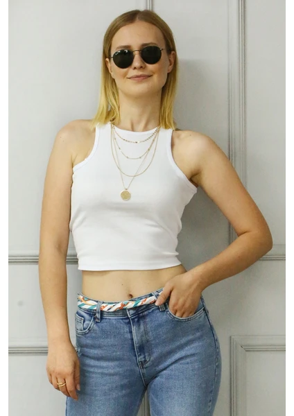 Mad Girls Beyaz Crop Top MG361