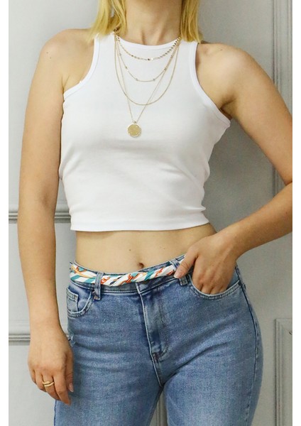 Mad Girls Beyaz Crop Top MG361