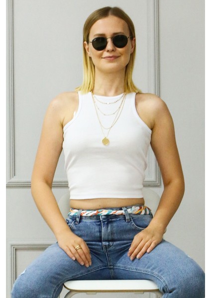 Mad Girls Beyaz Crop Top MG361