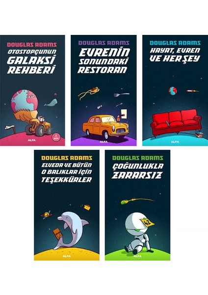 Otostopçunun Galaksi Rehberi 5 Kitap Set Douglas Adams (Evrenin Sonundaki Restoran, Hayat Evren ve Her Şey, Elveda ve Bütün O Balıklar Için Teşekkürler, Çoğunlukla Zararsız)