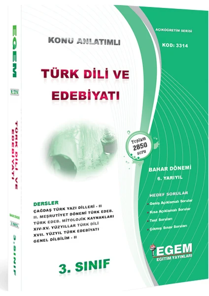 Egem Eğitim Yayınları 3. Sınıf Türk Dili Edebiyatı Konu Anlatımlı Soru Bankası Bahar Dönemi (6. Yarıyıl)