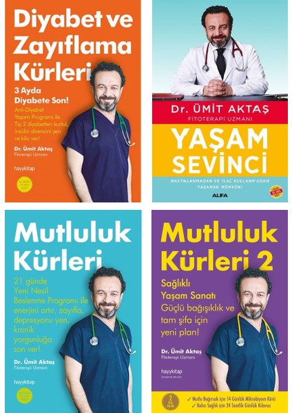 Ümit Aktaş 4 Kitap Set (Diyabet ve Zayıflama Kürleri, Yaşam Sevinci, Mutluluk Kürleri 1-2)