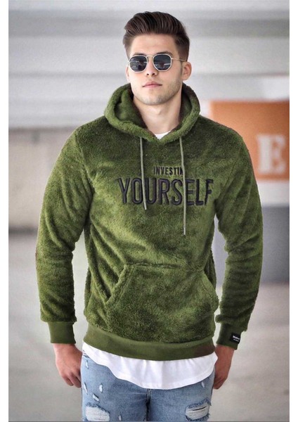 Kapşonlu Peluş Sweatshirt Haki 4390 fiyatları