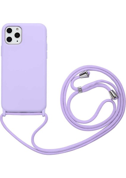 Apple iPhone 11 Pro Max Kapak İpli Askılı İçi Süet Lansman Kılıf - Lila