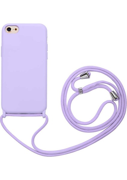 Apple iPhone 8 Kapak İpli Askılı İçi Süet Lansman Kılıf - Lila